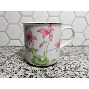 Vintage FTD Porcelain Mug With Pink Flowers & Gold Rim Made In Japan